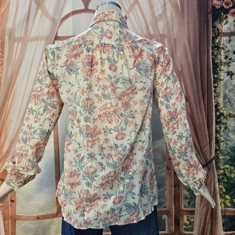 Vintage 1960's Floral Button Down Blouse Orange Label Long Sleeve Top
Cream Blue - Picture 8 of 12